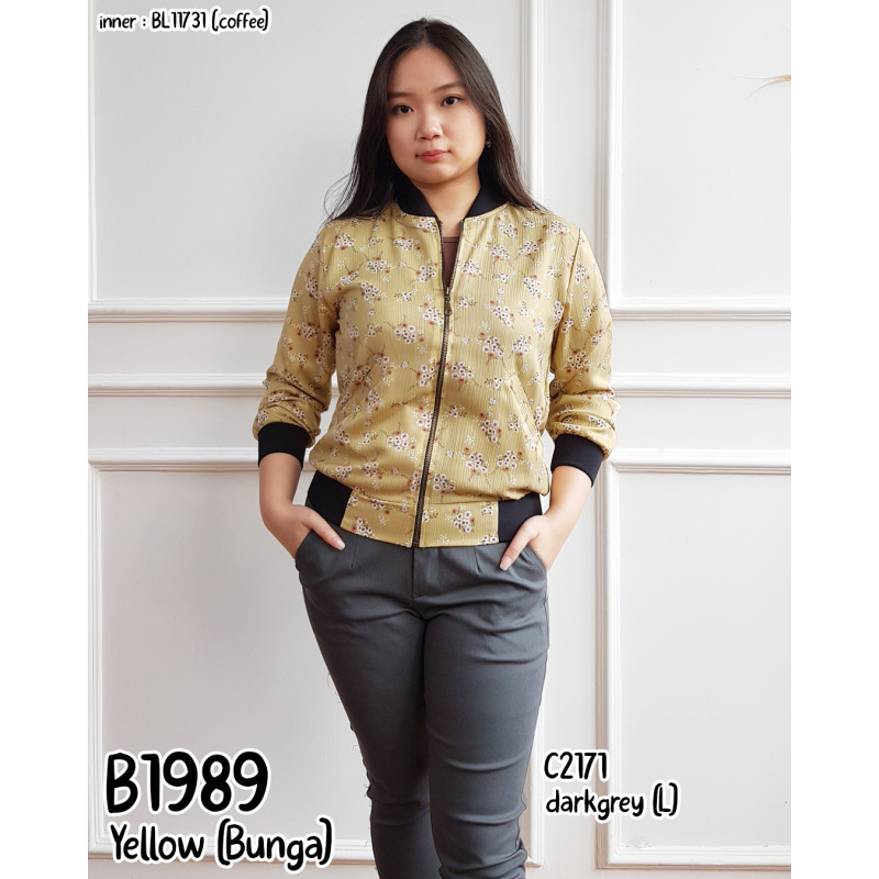 B1989 jaket fashion bunga Crinkle